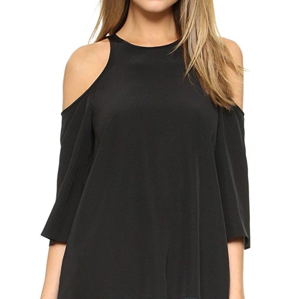 Tibi Black‎ Silk Cold Shoulder  Blouse Size 8